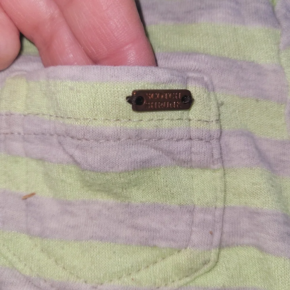 Scotch Shrunk Henley Kid Size 4 Lime Green Gray Striped Long Sleeve Cotton Shirt